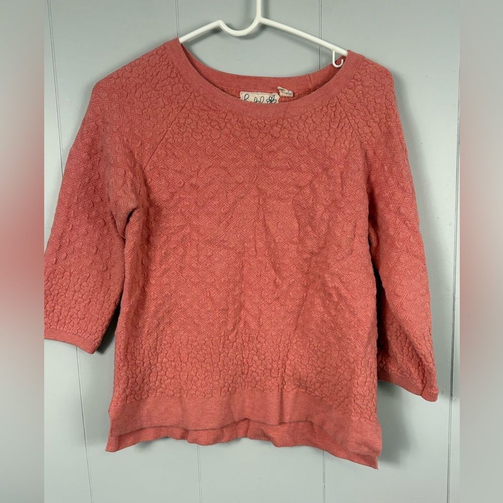 Field Flower Anthropologie Peach Pink Textured Cashmere Blend Sweater Medium